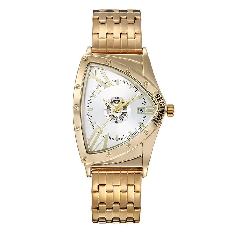 Außergewöhnliche Dreieckige Edelstahl Armbanduhr "Uomo Triangolo d'Oro Quarzo no.4114" - PITANI