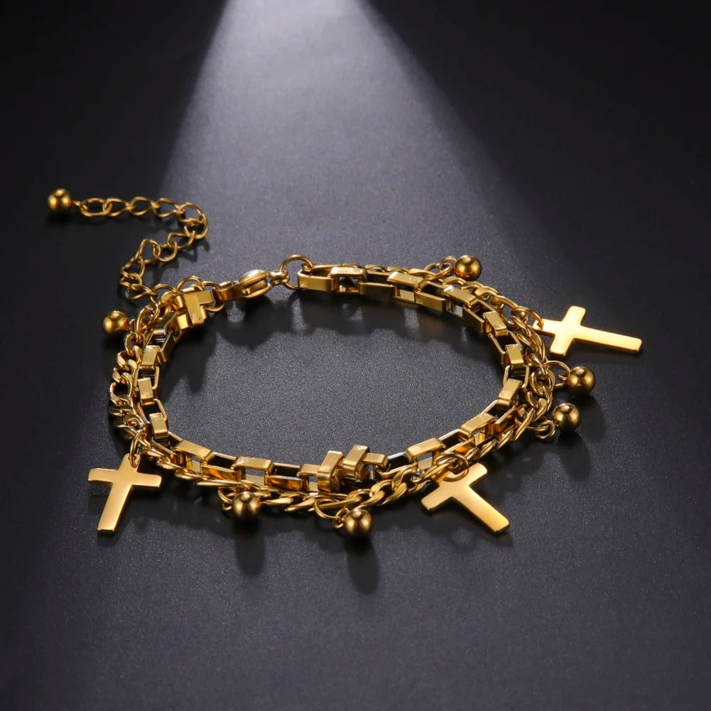 Edelstahl Kreuz Armband "Doppia Catena no.525" - PITANI