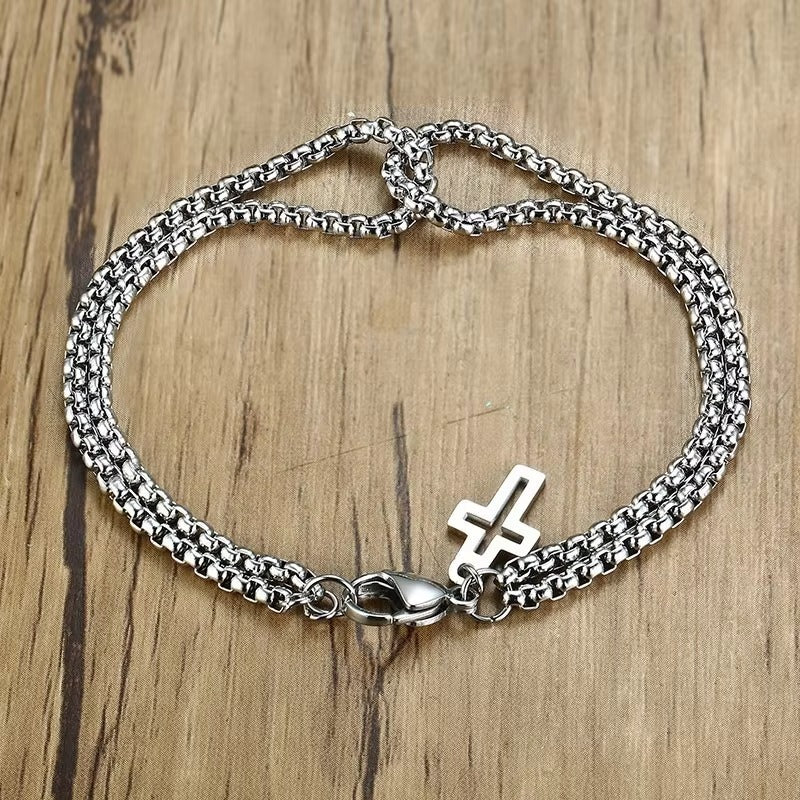 Doppelkettiges Edelstahl Kreuz Armband "Catena a doppia scatola no.5323" - PITANI