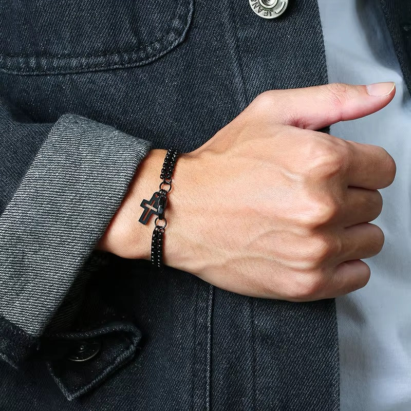 Doppelkettiges Edelstahl Kreuz Armband "Catena a doppia scatola no.5323" - PITANI