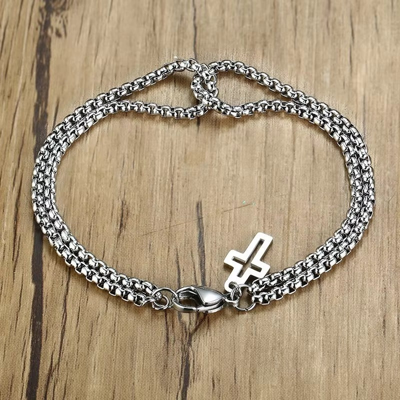 Doppelkettiges Edelstahl Kreuz Armband "Catena a doppia scatola no.5323" - PITANI