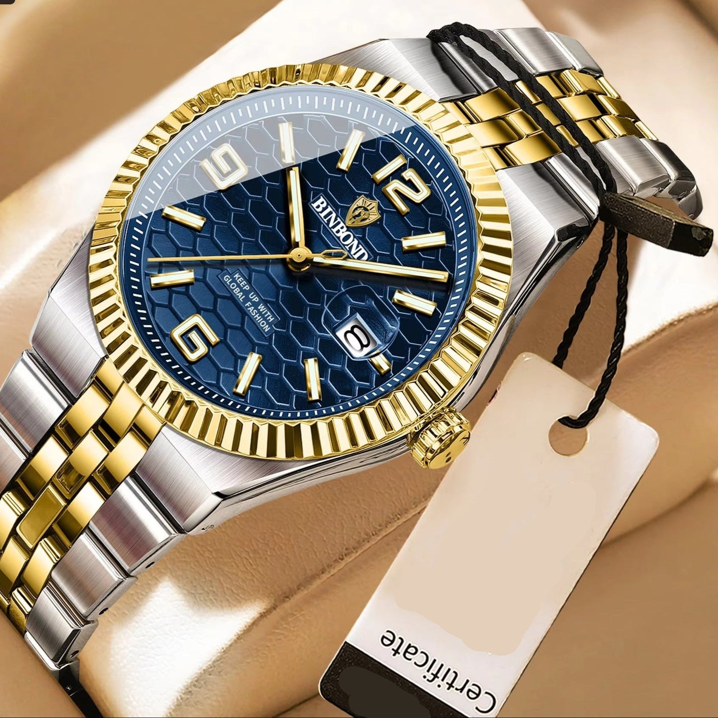Elegant gestreifte Edelstahl Armbanduhr "Calendario al quarzo impermeabile no.4171" - PITANI