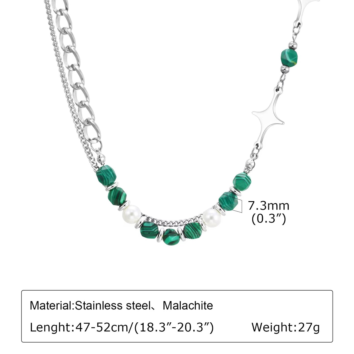 Edelstahl Halskette "Perline di pietra naturale verde no.4247" - PITANI