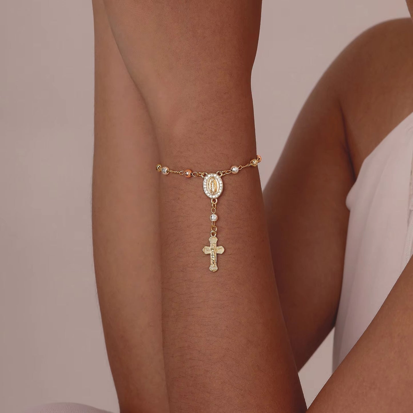 Edelstahl Rosenkranz Kreuz Armband "Battesimo con le dita no.5332" - PITANI