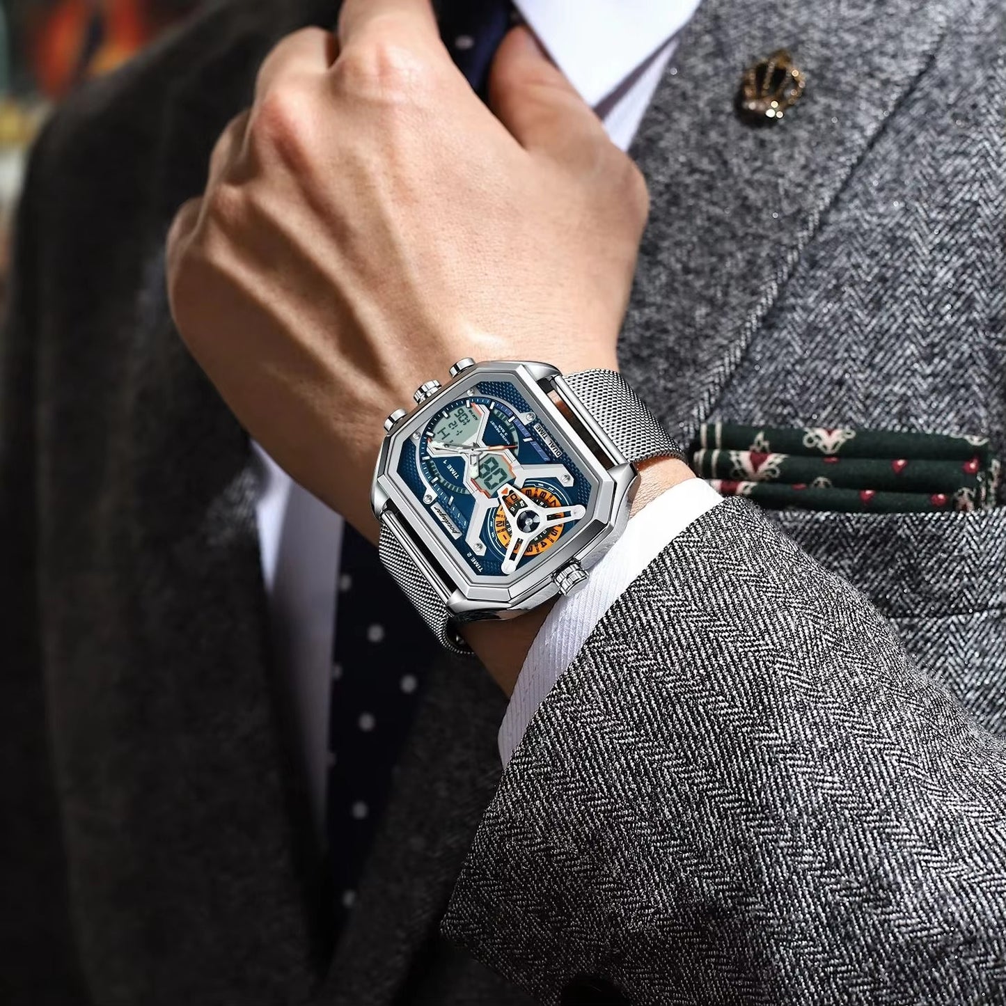 Außergewöhnliche Armbanduhr mit digitaler Anzeige "Orologio da uomo rettangolare di alta moda no.4190" - PITANI