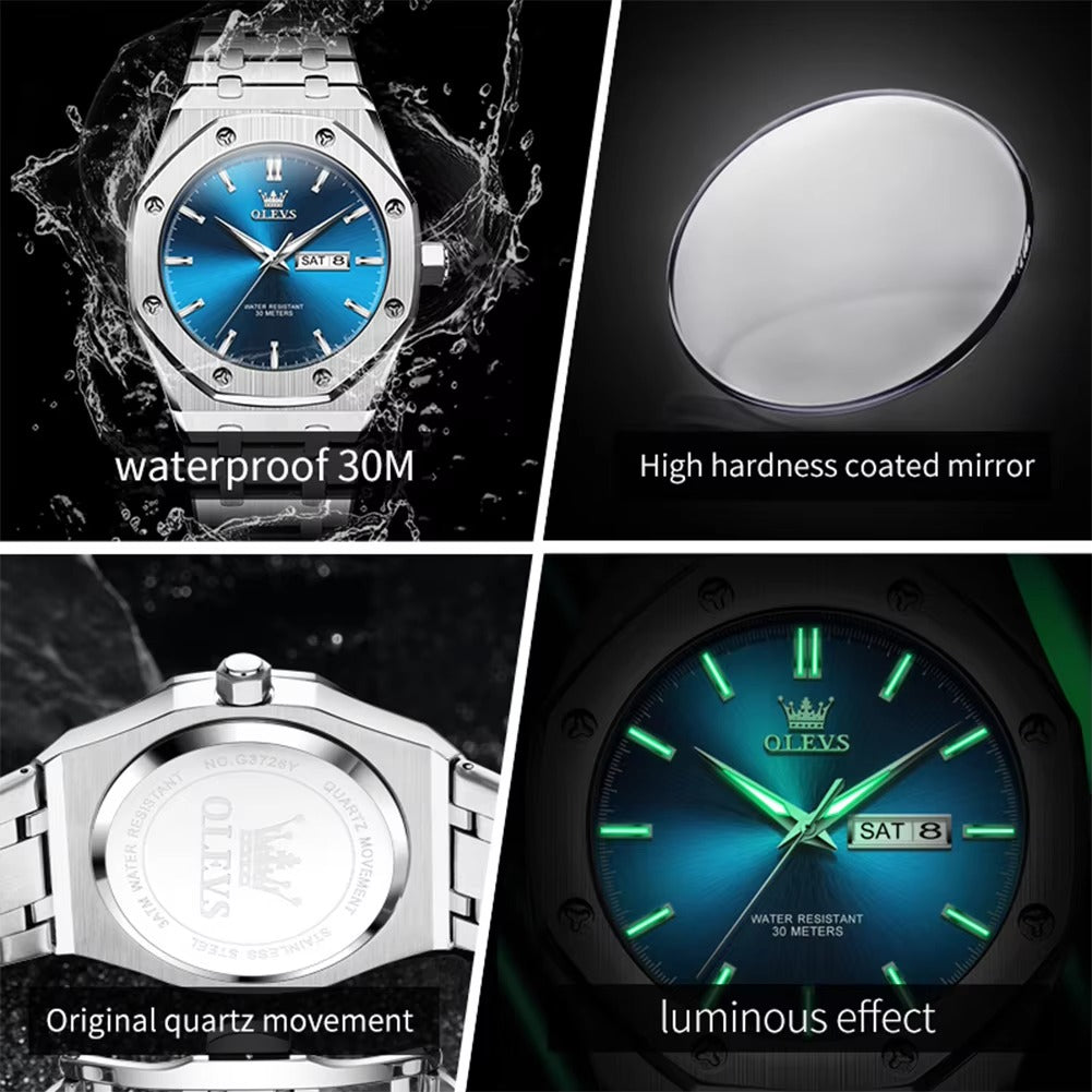 Achteckige Edelstahl Armbanduhr "Doppio calendario no.5245“ - PITANI