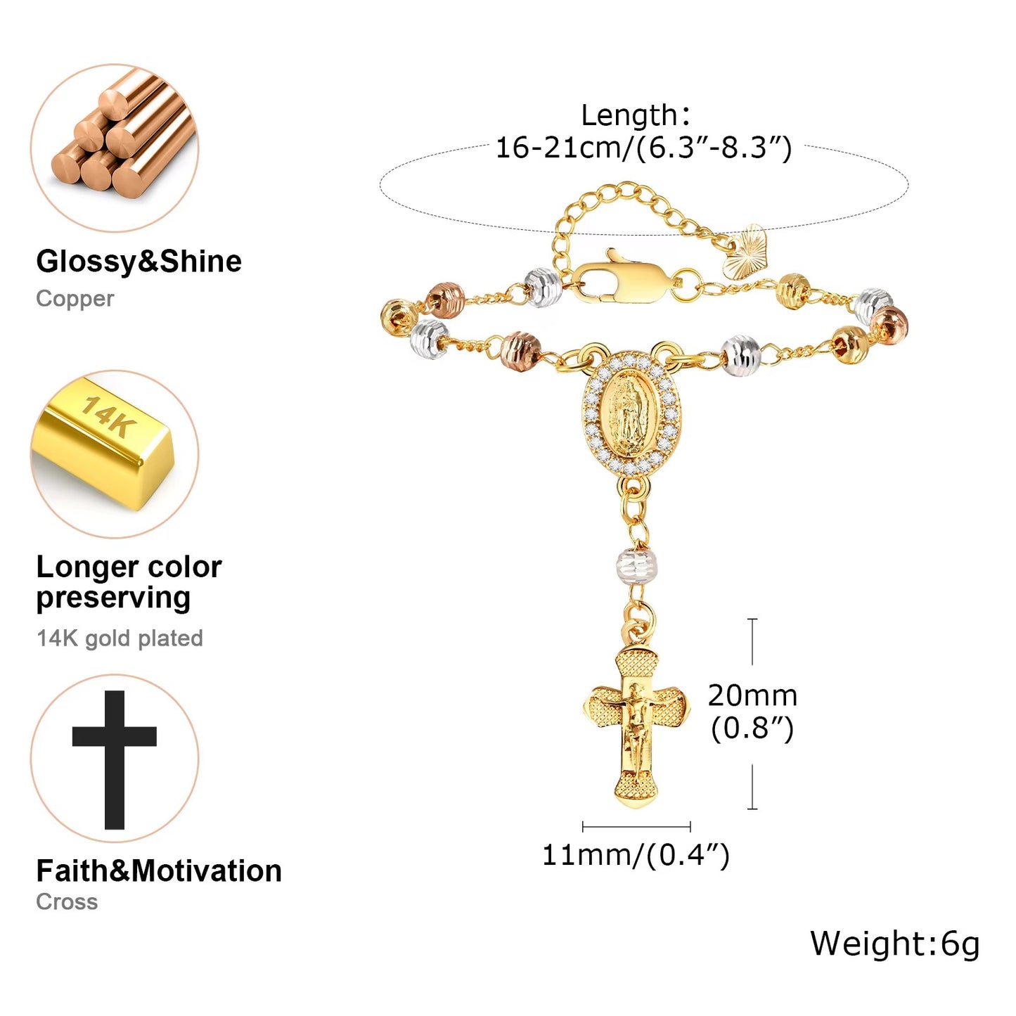 Edelstahl Rosenkranz Kreuz Armband "Battesimo con le dita no.5332" - PITANI