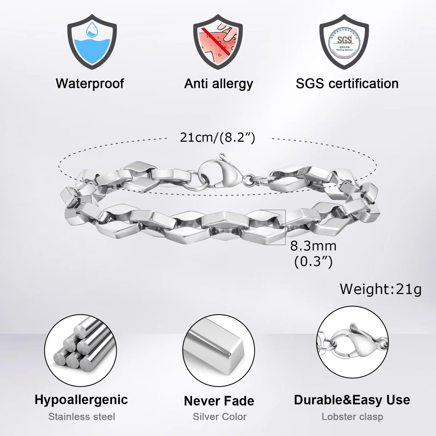 Raute Gliederkette Edelstahl Armband "Catena a Maglie Romboidali Semplici no.5316" - PITANI