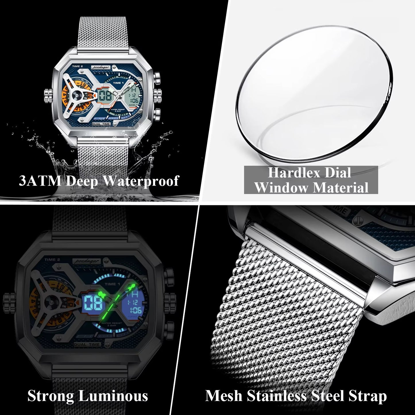 Außergewöhnliche Armbanduhr mit digitaler Anzeige "Orologio da uomo rettangolare di alta moda no.4190" - PITANI