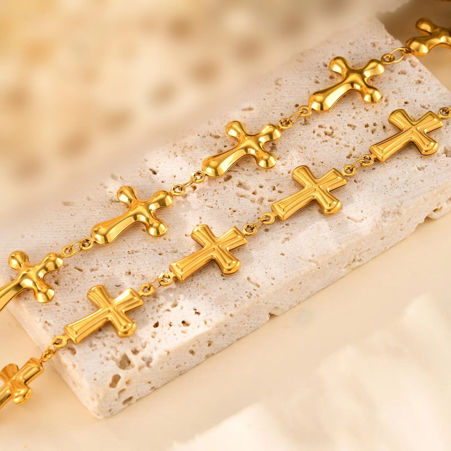 Edelstahl Kreuz Armband "Catena a croce placcata in oro no.5320" - PITANI