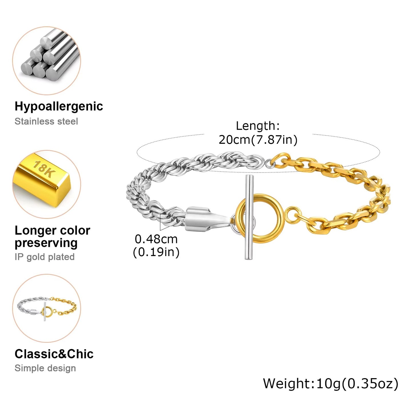 Doppelfarbiges minimalistisches Edelstahl Armband "Design Minimalista no.5334" - PITANI