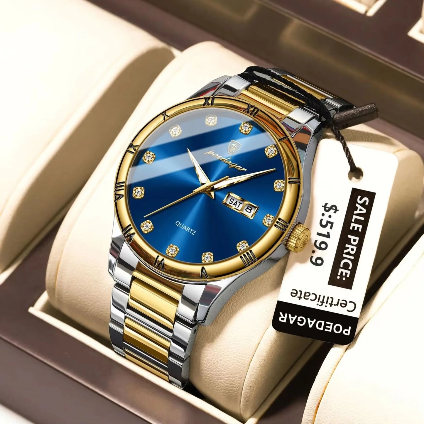 Edelstahl Armbanduhr mit Diamantenoptik im Ziffernblatt "Settimana impermeabile luminosa no.4180" - PITANI