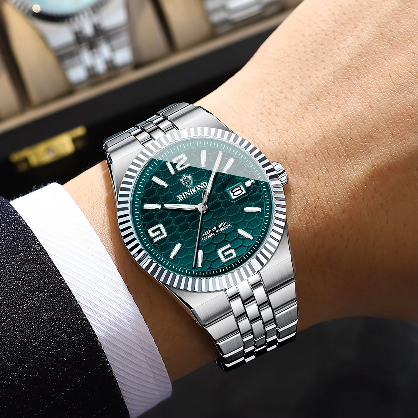 Elegant gestreifte Edelstahl Armbanduhr "Calendario al quarzo impermeabile no.4171" - PITANI