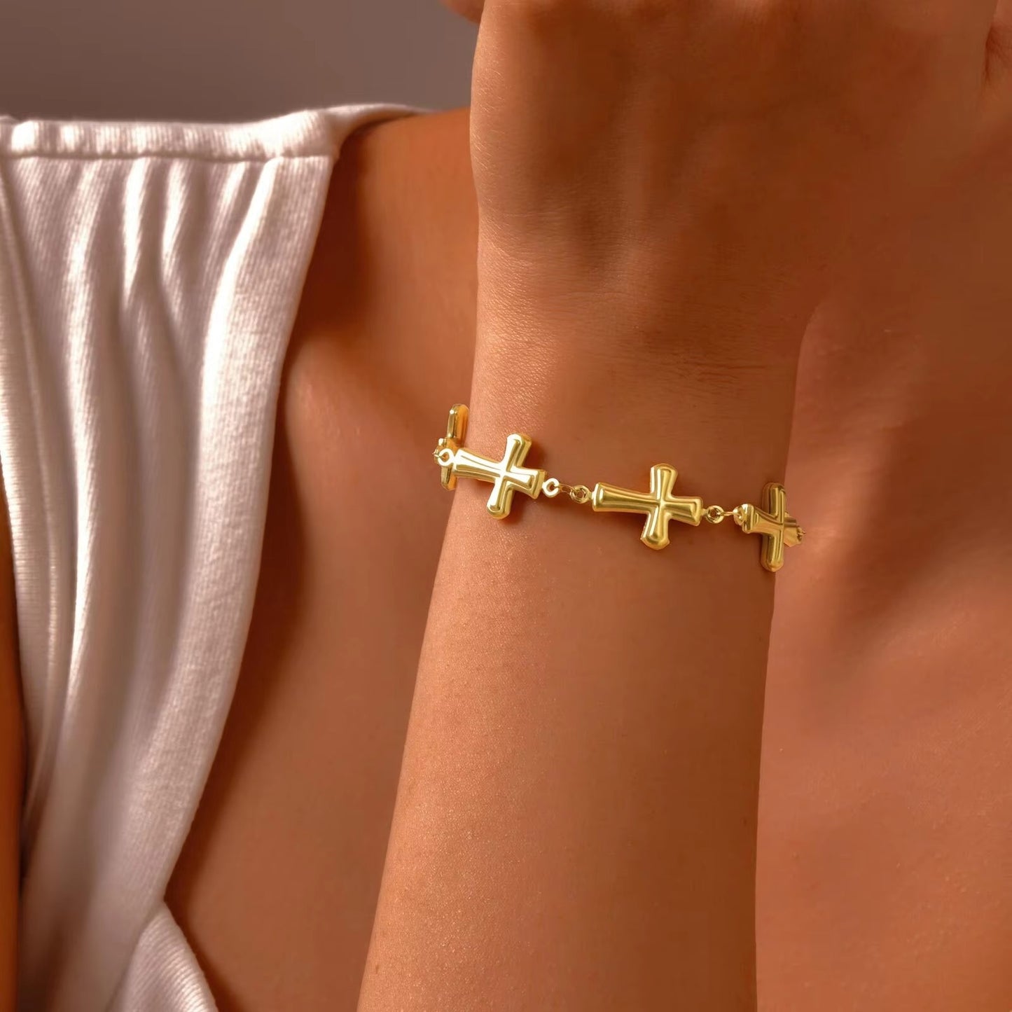 Edelstahl Kreuz Armband "Catena a croce placcata in oro no.5320" - PITANI