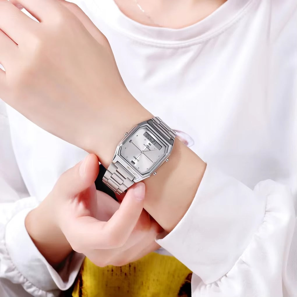 Schlichte Armbanduhr mit klassischer sowie digitaler Uhrzeitanzeige "Acciaio quadrato no.3234“ - PITANI