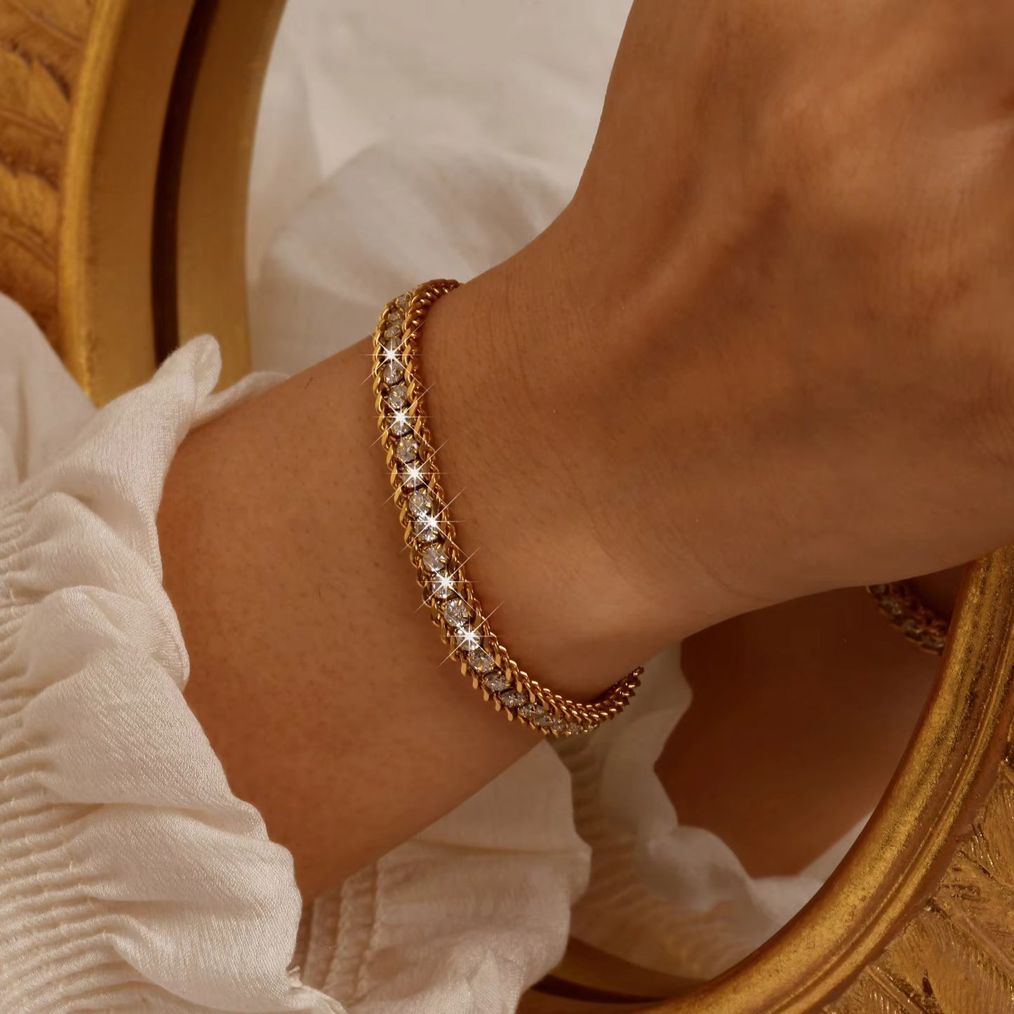 Edelstahl Glitzer Armband "Catena cubana con perline a sfera no.5333" - PITANI