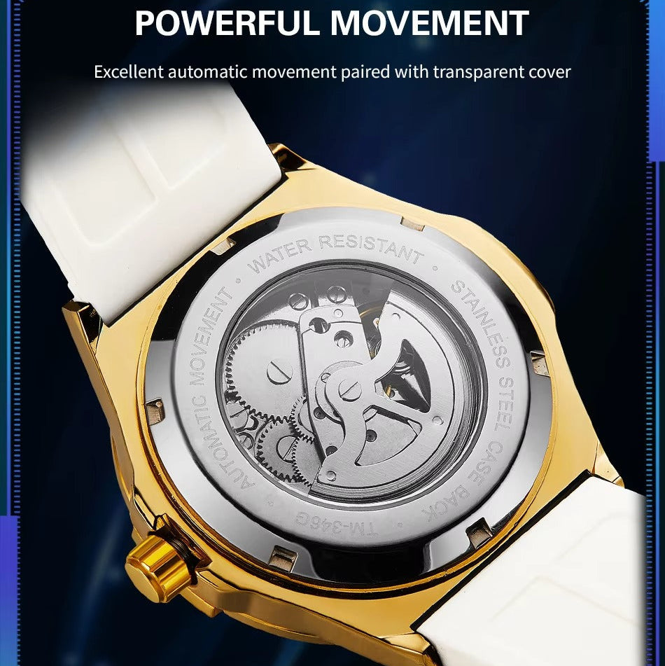 Achtkant-Automatik Armbanduhr mit Kautschukarmband "Orologio belle elegante no.5195" - PITANI