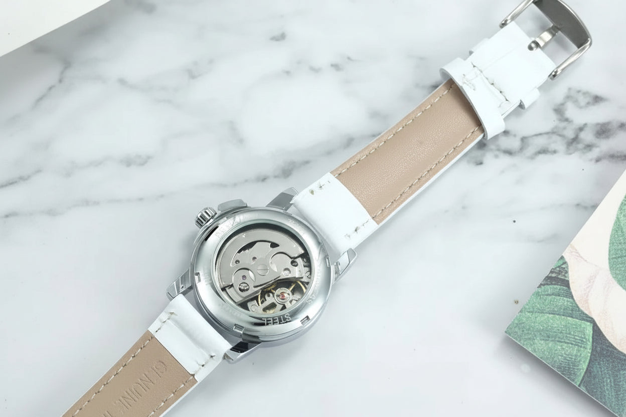 Elegante durchsichtige Automatik Armbanduhr mit Diamantenoptik im Zifferblatt "Orologio belle luce no.5220“ - PITANI