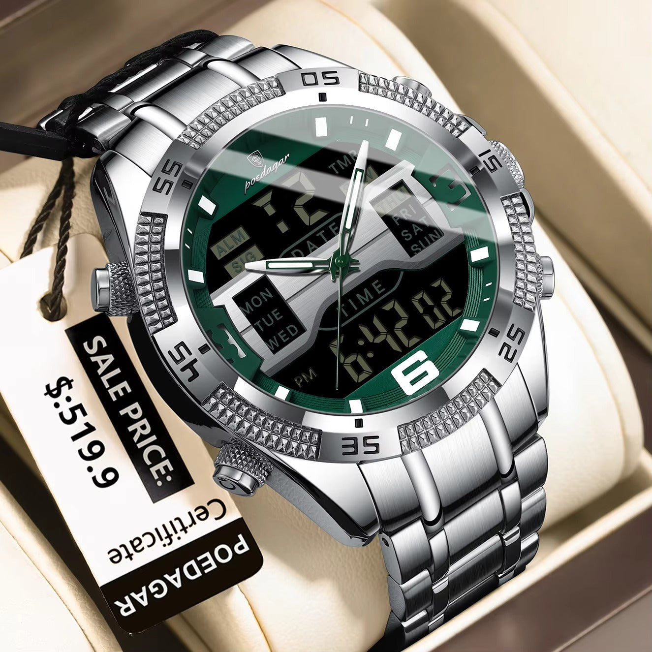 Edelstahl Armbanduhr mit LED Anzeige "Sport Dual Time Display Digitale no.4183" - PITANI