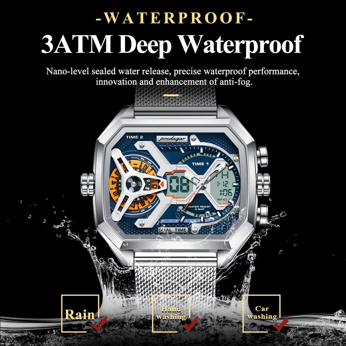 Außergewöhnliche Armbanduhr mit digitaler Anzeige "Orologio da uomo rettangolare di alta moda no.4190" - PITANI