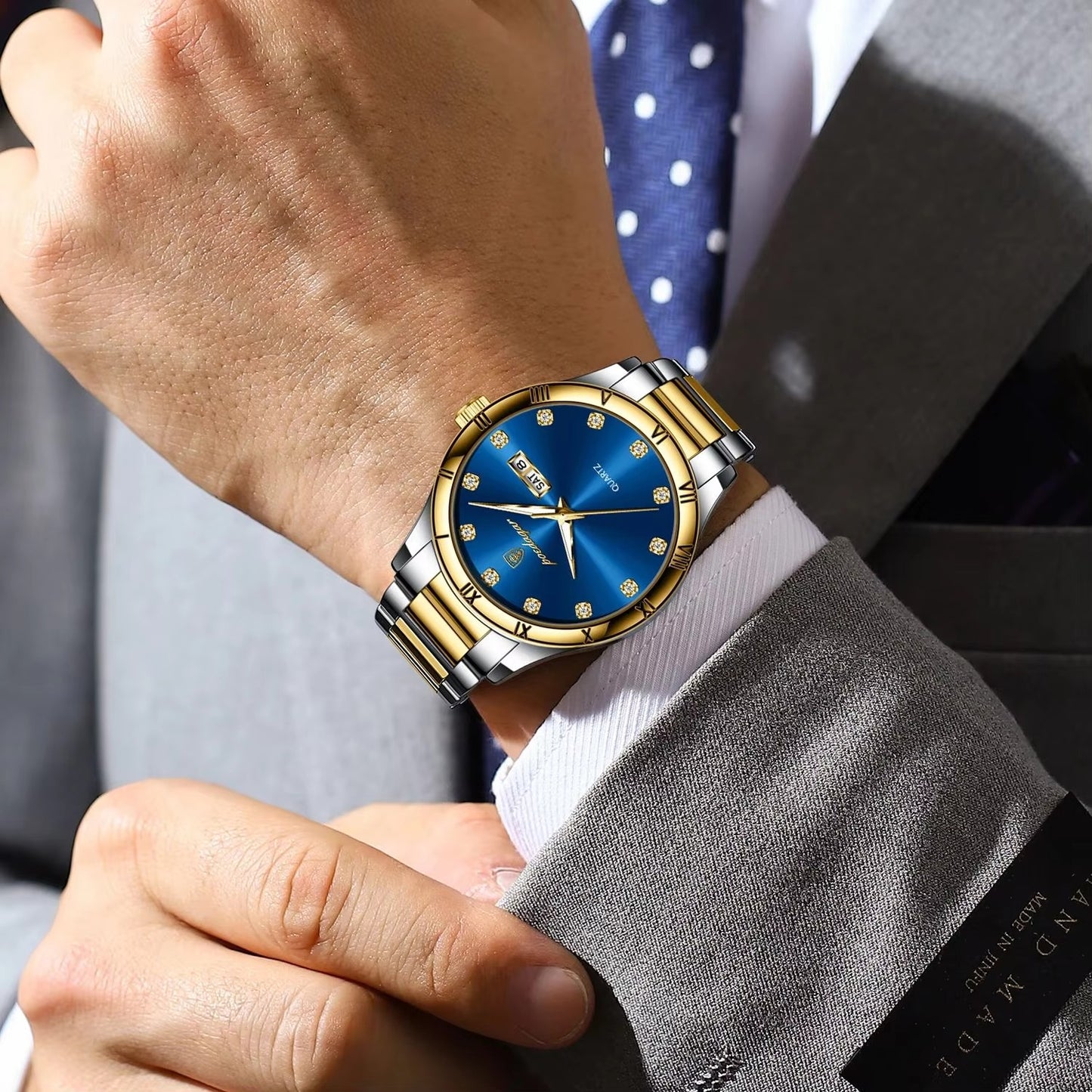 Edelstahl Armbanduhr mit Diamantenoptik im Ziffernblatt "Settimana impermeabile luminosa no.4180" - PITANI