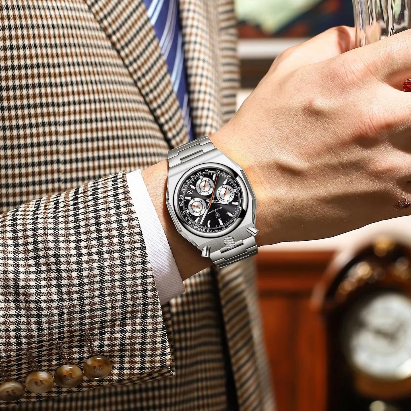 Achteckige elegante Edelstahl Armbanduhr "Data del cronografo no.5205" - PITANI