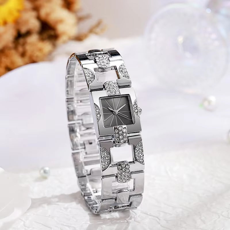 Quadratische Edelstahl Glitzer Armbanduhr "Quadrante quadrato con diamanti no.3211" - PITANI
