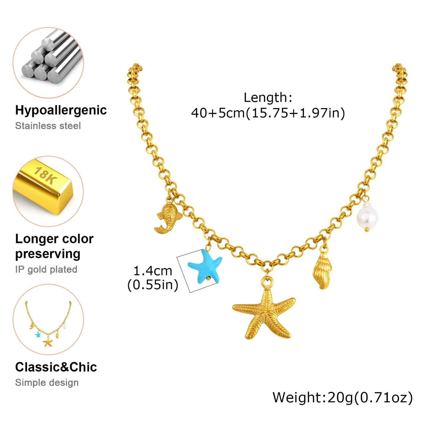 Edelstahl Meeresobjekte Halskette "Collana di gioielli impermeabili no.4243" - PITANI