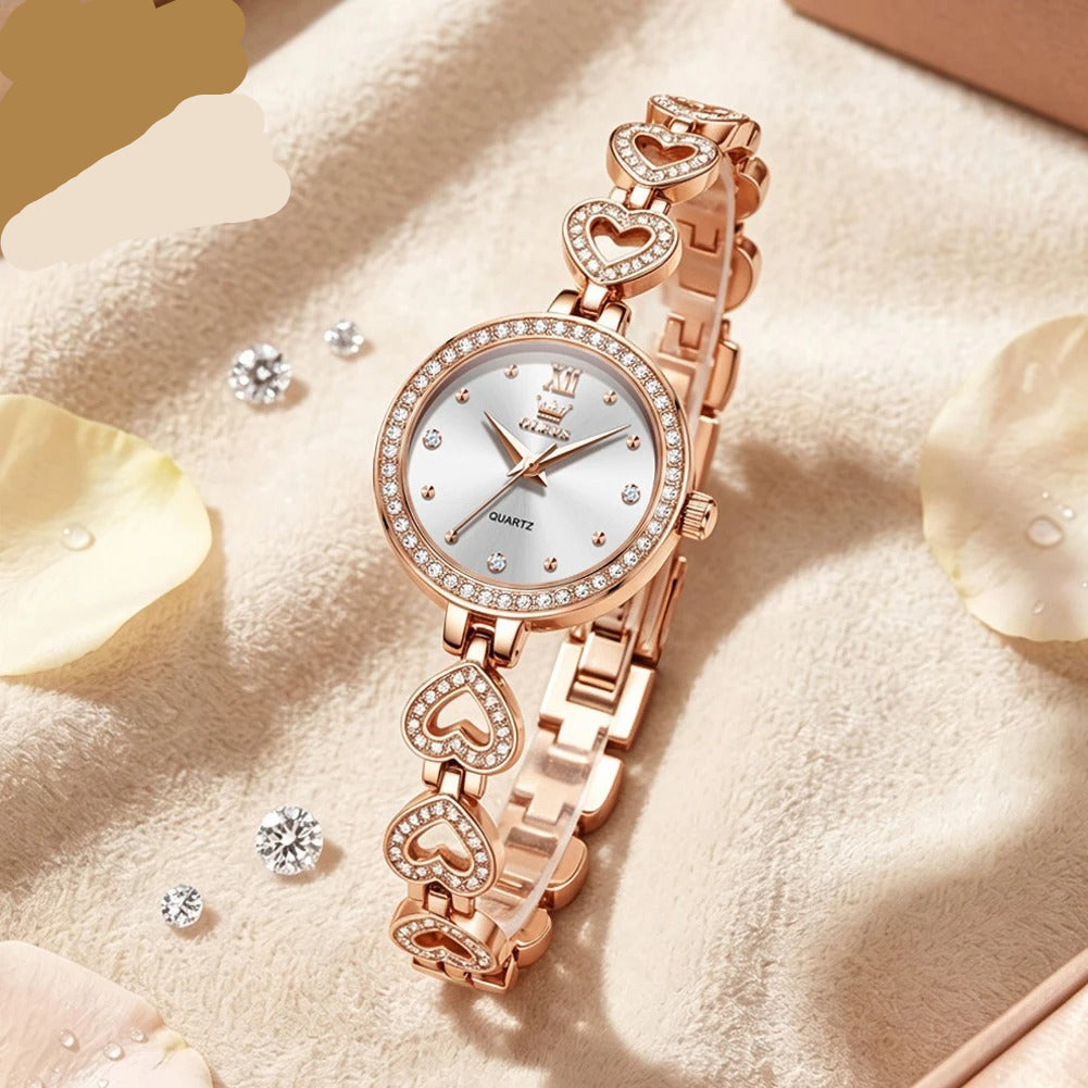 Elegante Damen Quarzarmbanduhr im Herz-Design mit Strassbesatz – Wasserdichte Armbanduhr no.3281 - PITANI