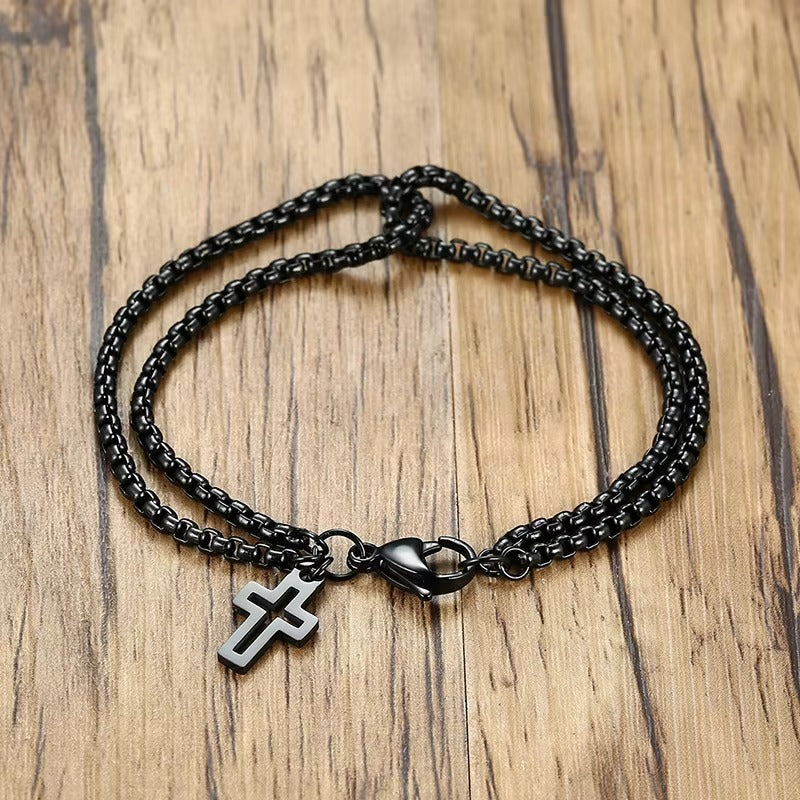 Doppelkettiges Edelstahl Kreuz Armband "Catena a doppia scatola no.5323" - PITANI