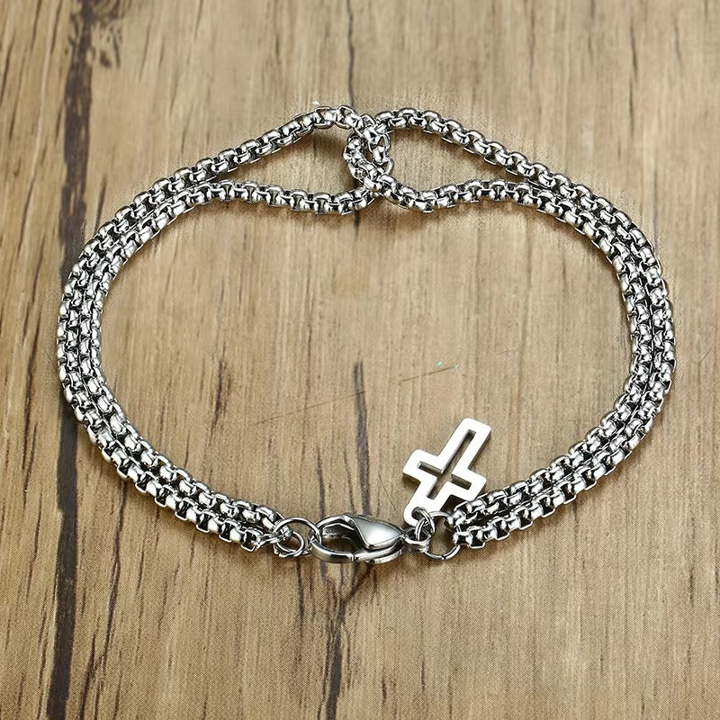 Doppelkettiges Edelstahl Kreuz Armband "Catena a doppia scatola no.5323" - PITANI
