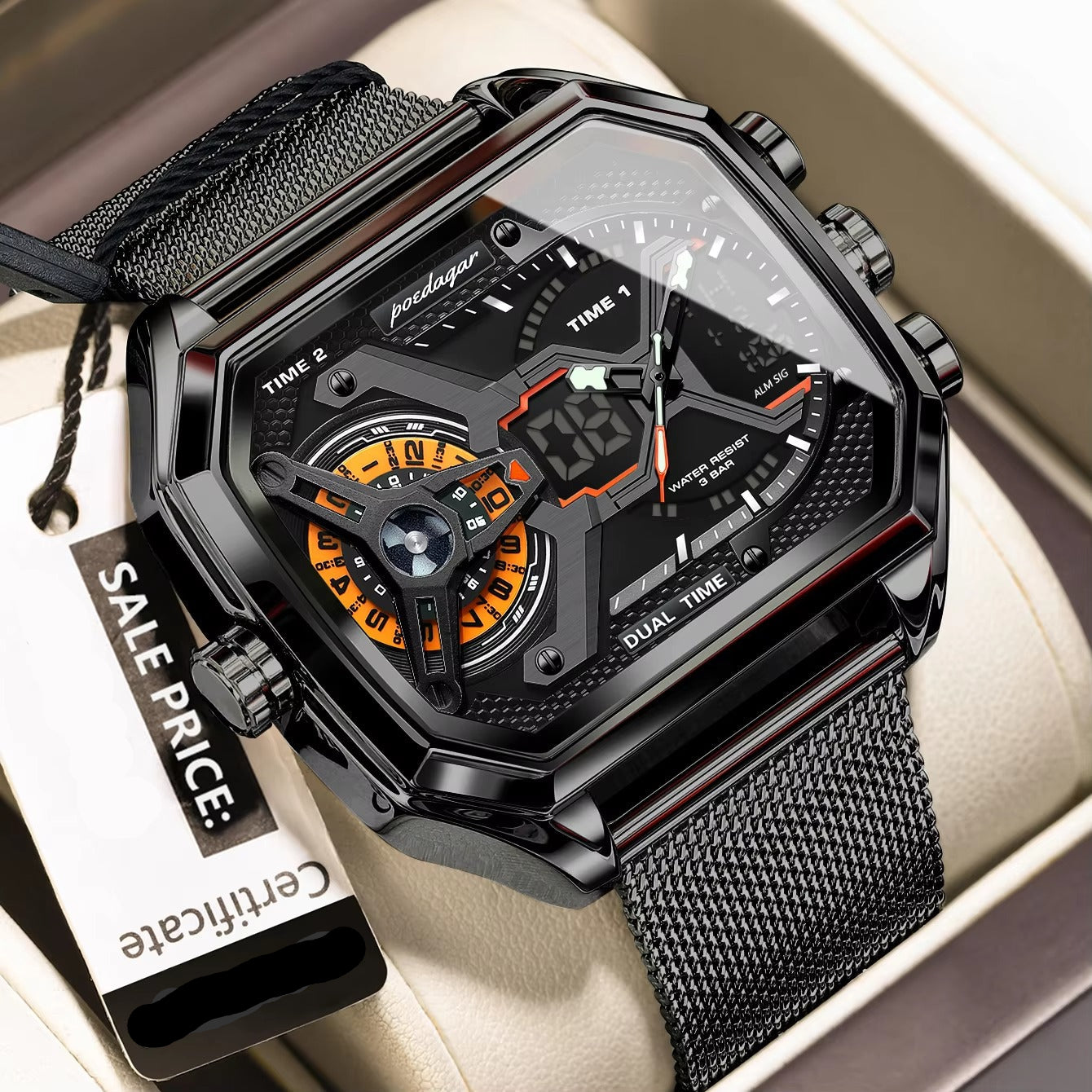 Außergewöhnliche Armbanduhr mit digitaler Anzeige "Orologio da uomo rettangolare di alta moda no.4190" - PITANI