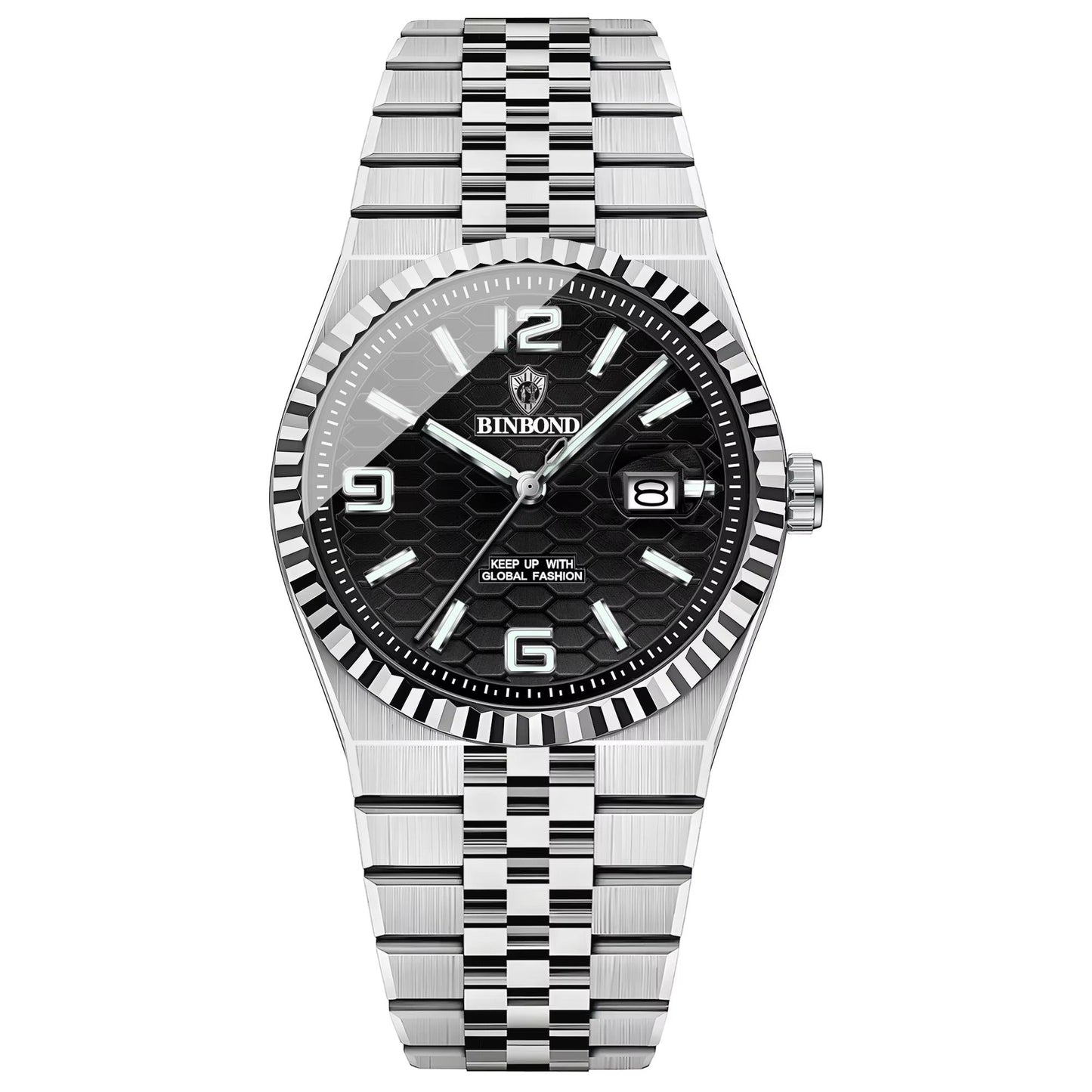 Elegant gestreifte Edelstahl Armbanduhr "Calendario al quarzo impermeabile no.4171" - PITANI