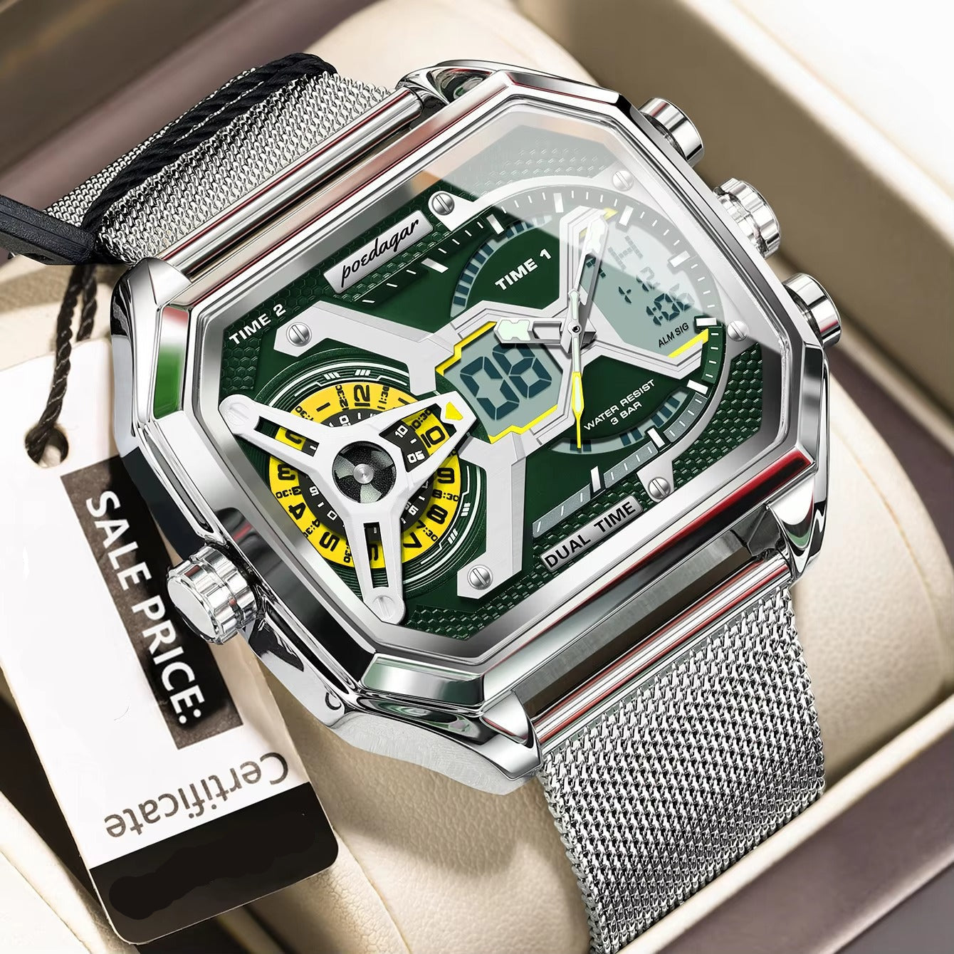 Außergewöhnliche Armbanduhr mit digitaler Anzeige "Orologio da uomo rettangolare di alta moda no.4190" - PITANI