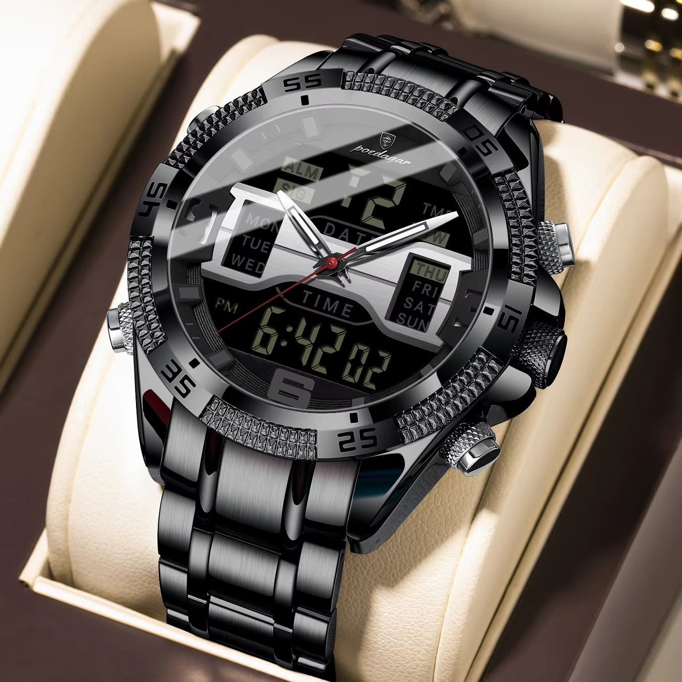 Edelstahl Armbanduhr mit LED Anzeige "Sport Dual Time Display Digitale no.4183" - PITANI
