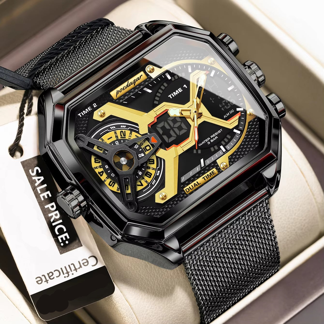 Außergewöhnliche Armbanduhr mit digitaler Anzeige "Orologio da uomo rettangolare di alta moda no.4190" - PITANI