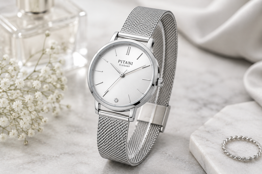 Damen Mesh Uhr Magnetarmband Elegant Silber