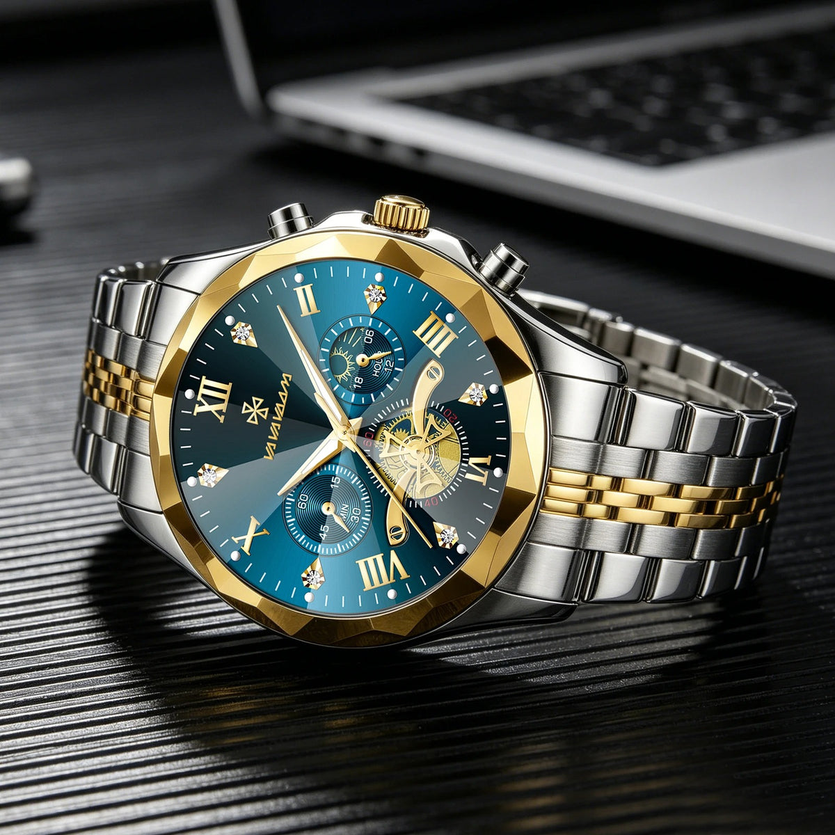Herren Quarzuhr mit Rauten-Zifferblatt – Quadratische Bicolor-Edelstahluhr/Armbanduhr no. 5316 - PITANI