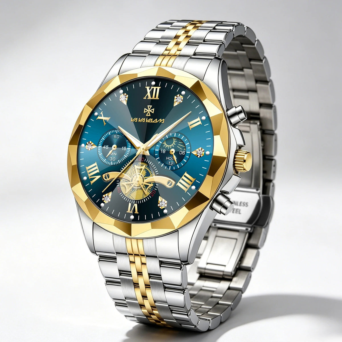 Herren Quarzuhr mit Rauten-Zifferblatt – Quadratische Bicolor-Edelstahluhr/Armbanduhr no. 5316 - PITANI