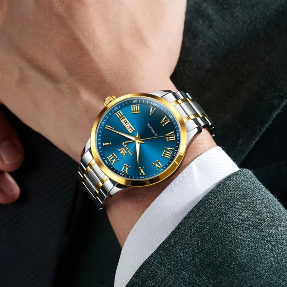 Edelstahl Automatik Armbanduhr mit römischen Zahlen "Visualizzazione del giorno e della data no.5190" - PITANI