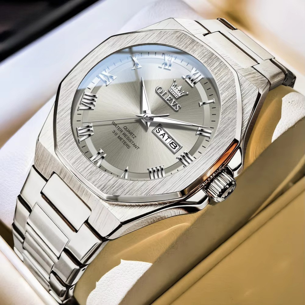 Achteckige Edelstahl Armbanduhr mit römischen Zahlen "Funzione luce notturna no.5246“ - PITANI