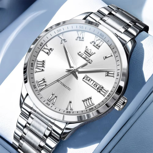 Edelstahl Automatik Armbanduhr mit römischen Zahlen "Visualizzazione del giorno e della data no.5190" - PITANI