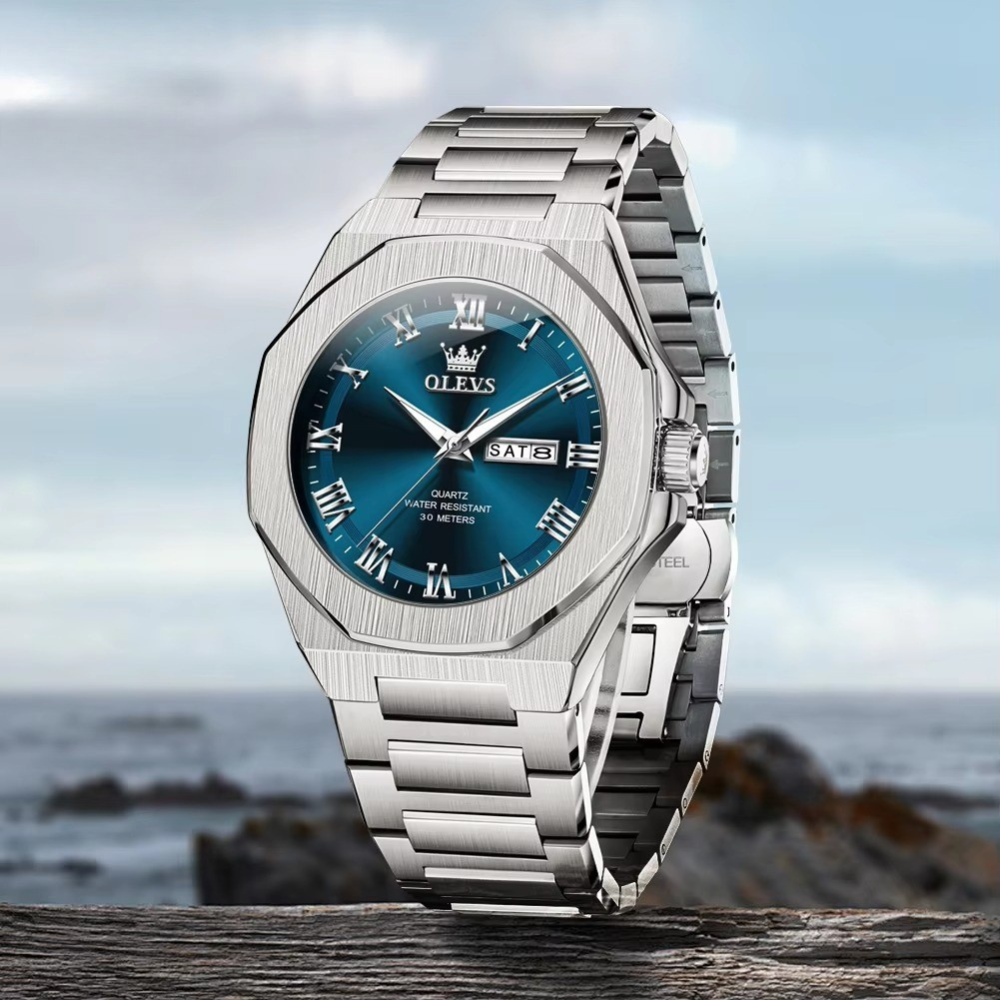 Achteckige Edelstahl Armbanduhr mit römischen Zahlen "Funzione luce notturna no.5246“ - PITANI