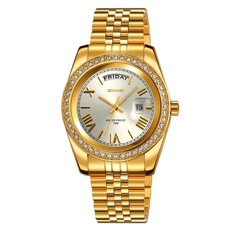 Elegante Edelstahl Armbanduhr mit Glitzer Lünette "Calendario di belle Orologio no.5308“ - PITANI