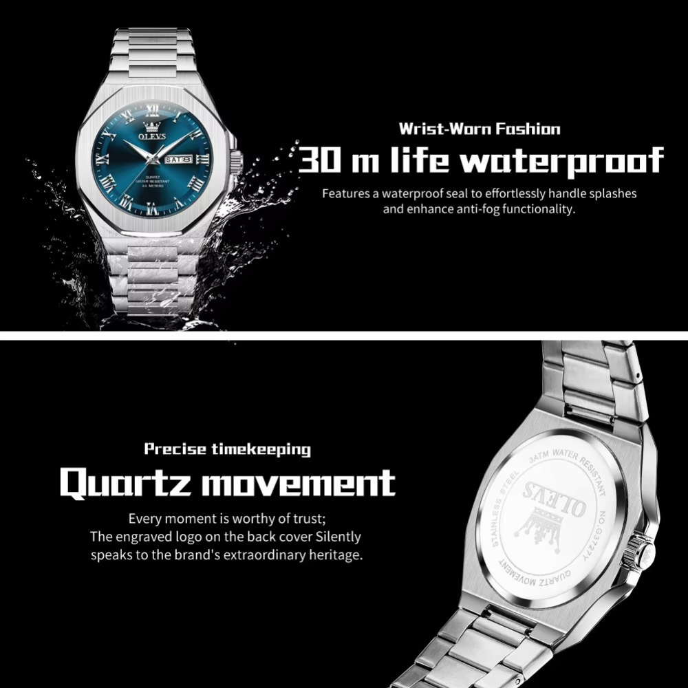 Achteckige Edelstahl Armbanduhr mit römischen Zahlen "Funzione luce notturna no.5246“ - PITANI