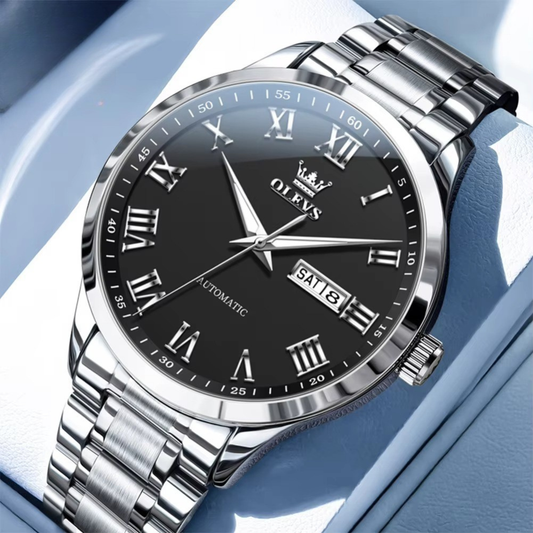 SALE | Edelstahl Automatik Armbanduhr mit römischen Zahlen "Visualizzazione del giorno e della data no.5190" - PITANI