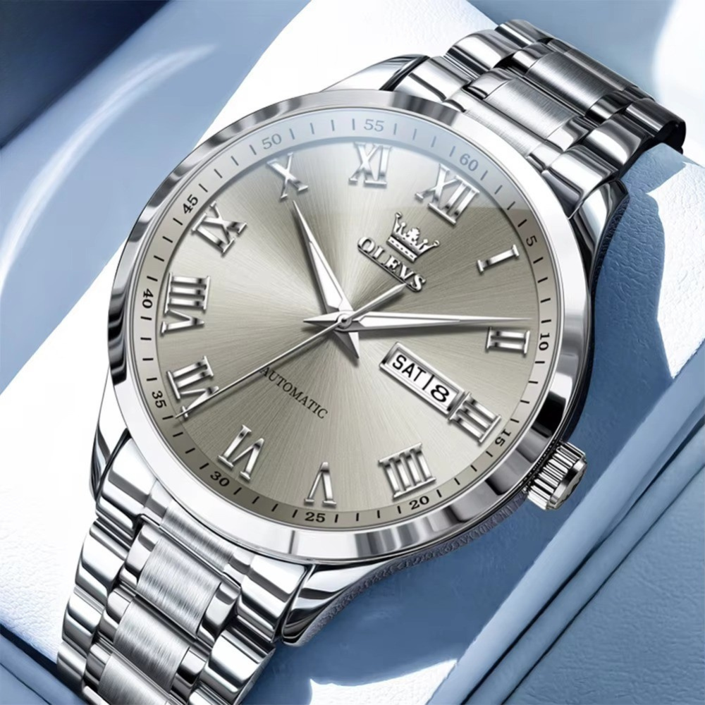 Edelstahl Automatik Armbanduhr mit römischen Zahlen "Visualizzazione del giorno e della data no.5190" - PITANI