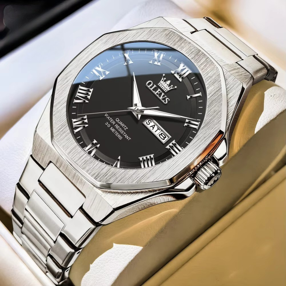 Achteckige Edelstahl Armbanduhr mit römischen Zahlen "Funzione luce notturna no.5246“ - PITANI