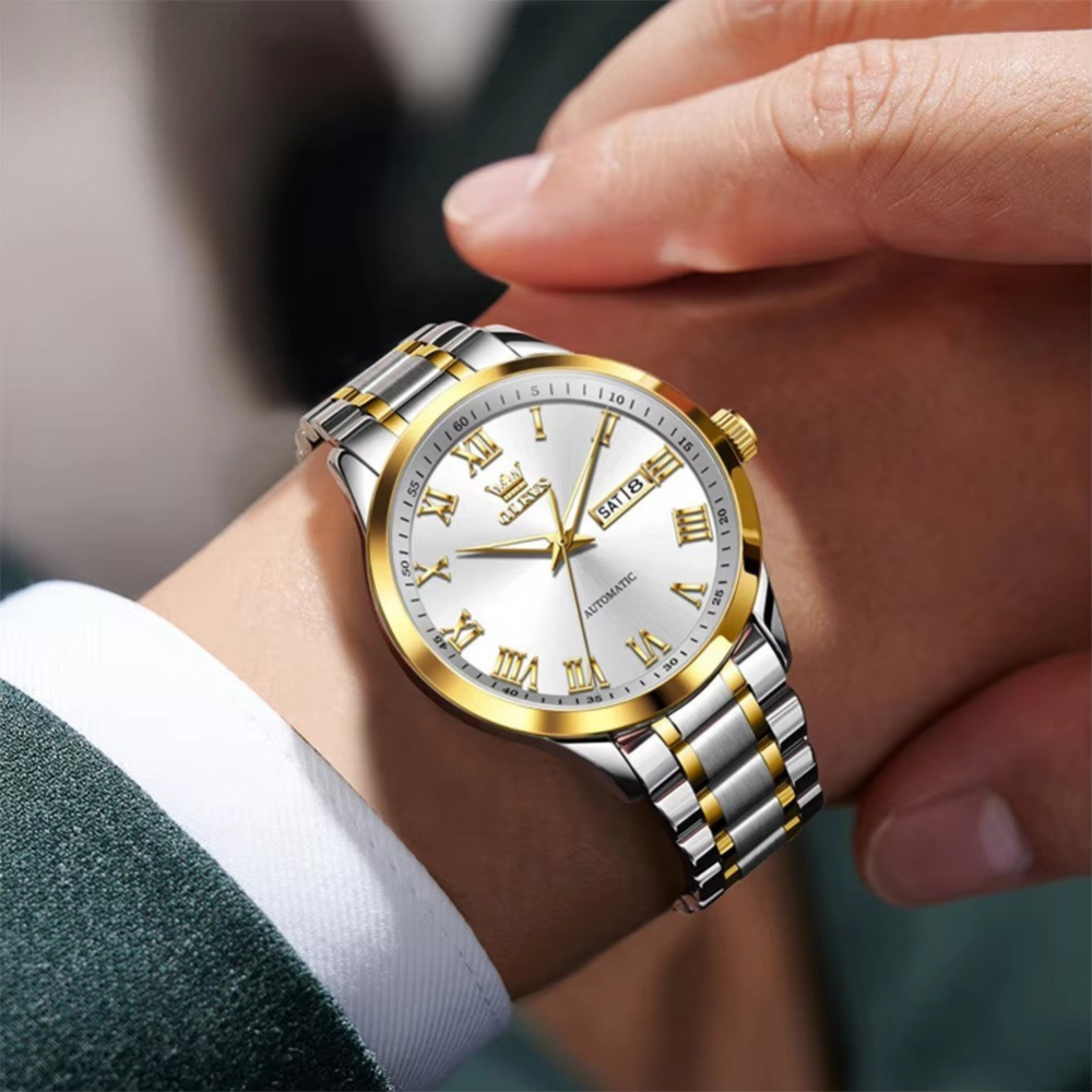 Edelstahl Automatik Armbanduhr mit römischen Zahlen "Visualizzazione del giorno e della data no.5190" - PITANI