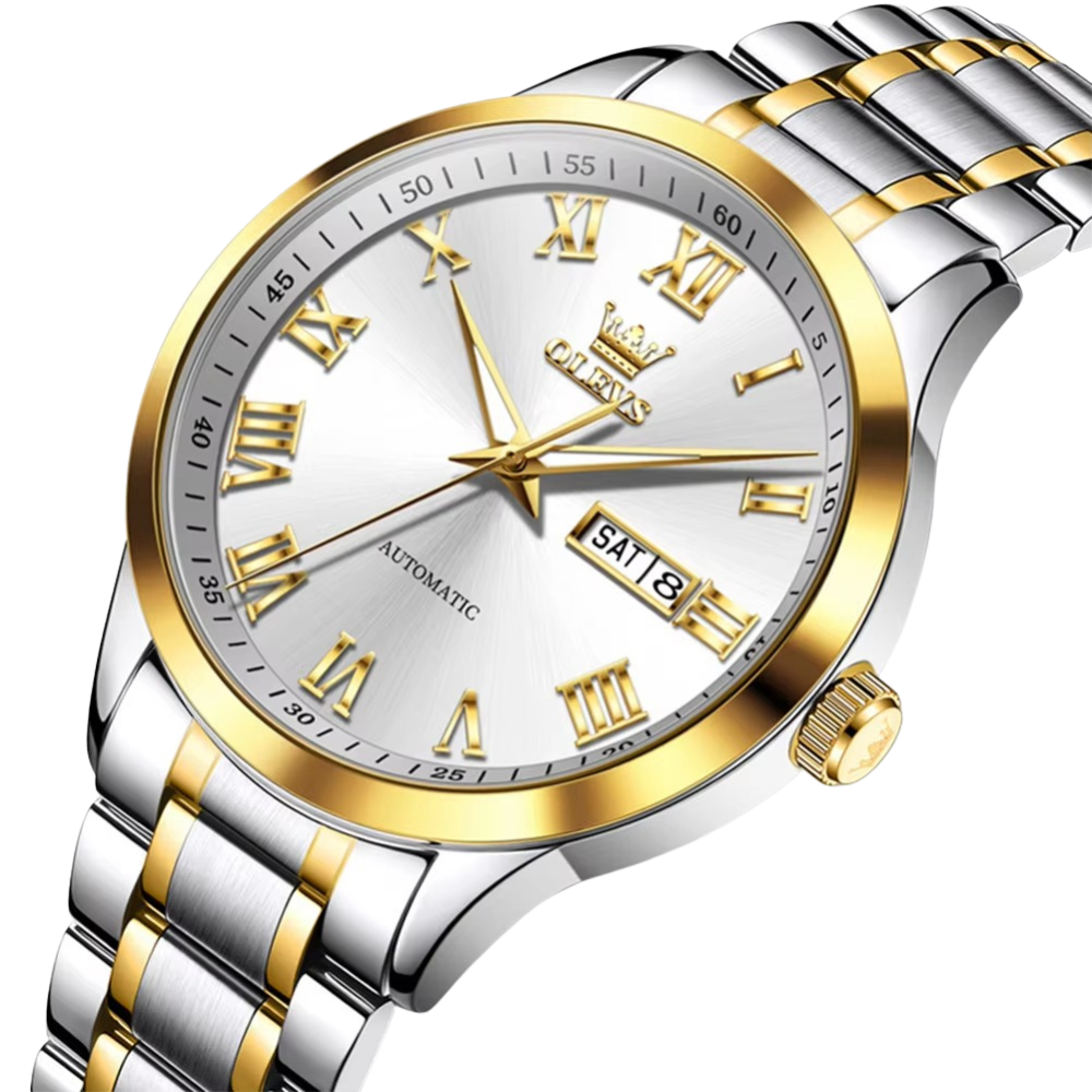 Edelstahl Automatik Armbanduhr mit römischen Zahlen "Visualizzazione del giorno e della data no.5190" - PITANI